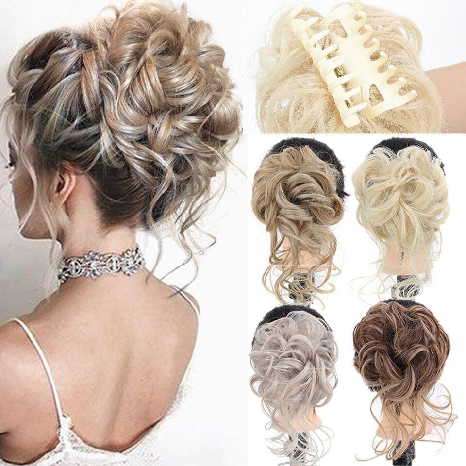 Chignon Synthétique Désordonné Bouclé Pince Chignon Scrunchy Faux Faux Bandeau Cheveux Queue pour Femmes Extensions Cheveux Blond Noir Brun KTB