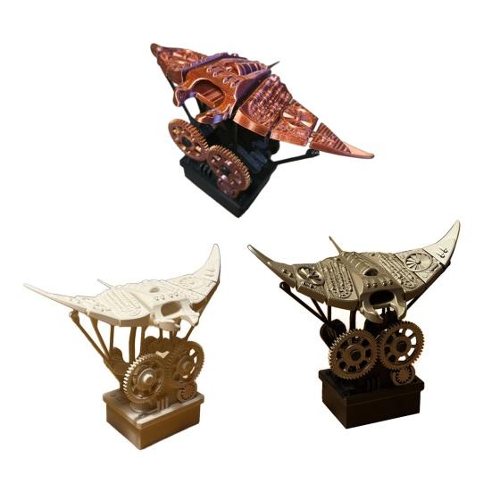 3D Printed Bionic Manta Ray Ornament Mechanical Ocean Animal Decoration with Music for Home Office Desk Tabletop Decor