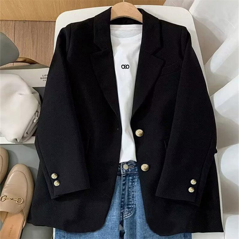 Dámský jarní/podzimní ležérní blejzr v korejském stylu Elegantní, volnější dvouřadý sako