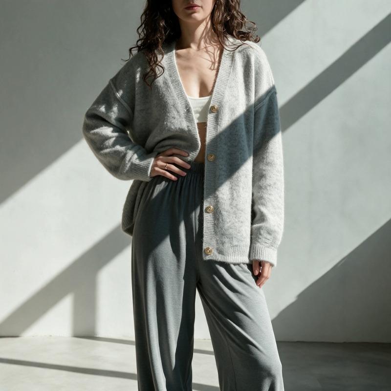 Women S V Neck Long Sleeve Buttoned Knit Cardigan Lazy Casual Loose Sweater