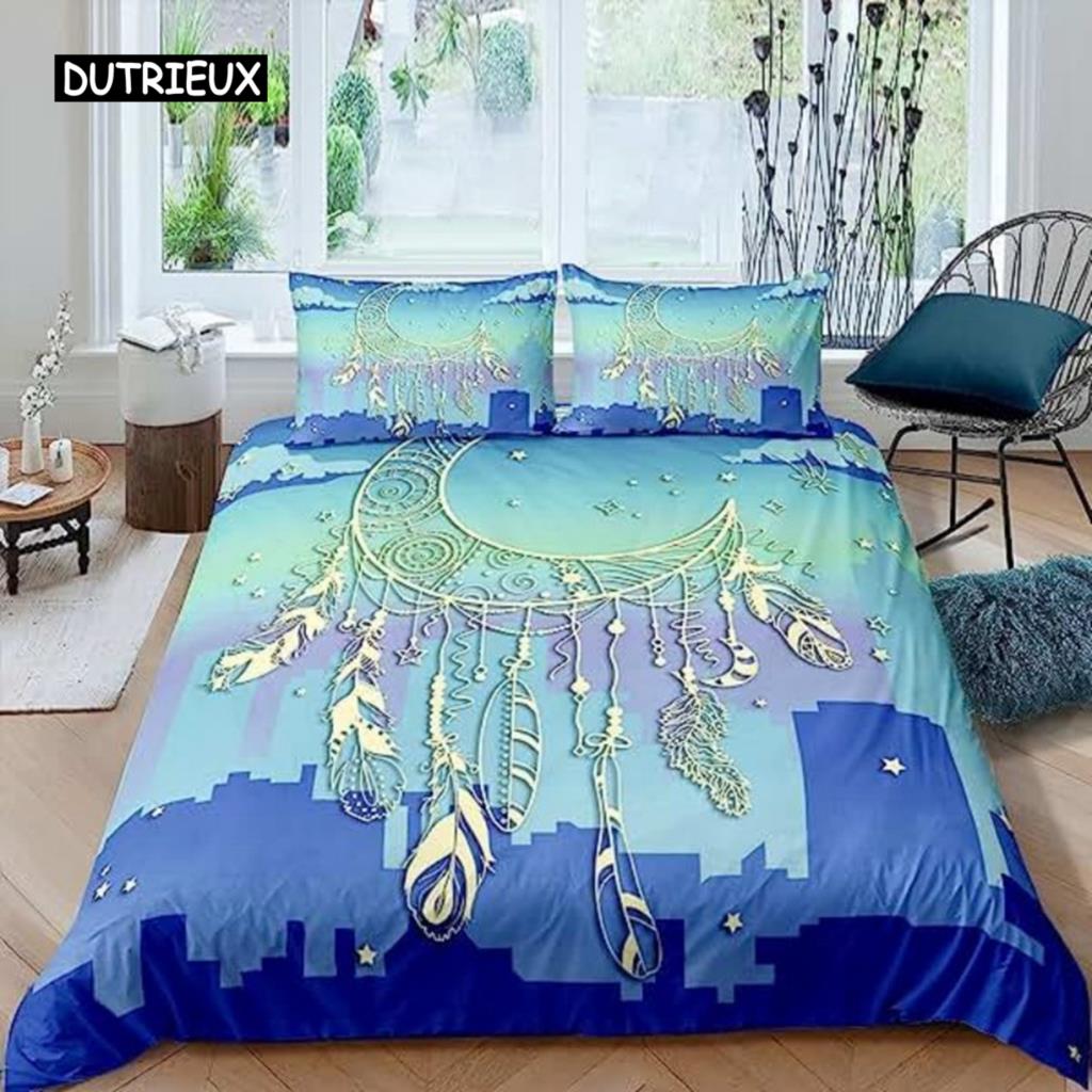 Boho Duvet Cover Dreamcatcher Rustic Floral Mandala Galaxy Duvet Cover Set Bohemian Native Ethnic Exotic Customs for Decorative