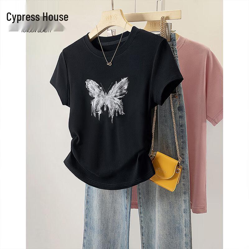 

Women s Butterfly Print Ruched Round Neck Crop T-Shirt S