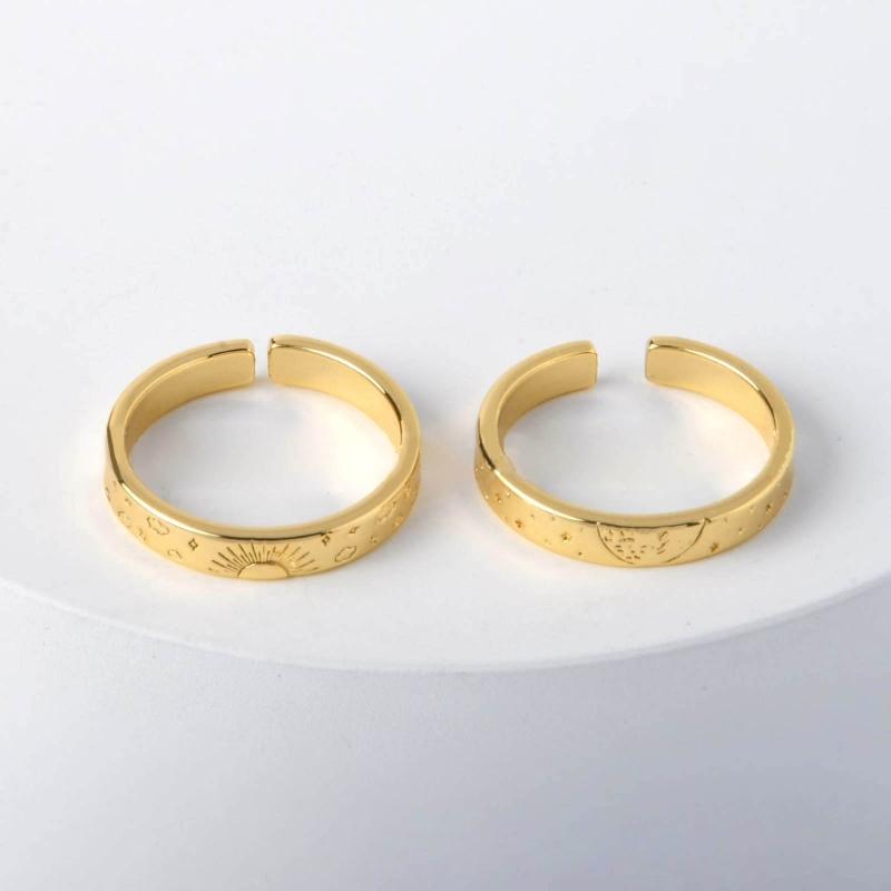2Pcs Adjustable Open Rings Alloy Finger Rings Ornaments Stackable Sun Moon Rings Accessory Set for Women Girls