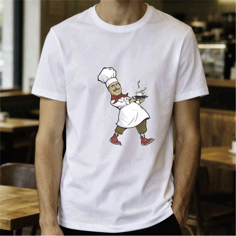 Fun Food Style Chef Printed Tshirt Simple Cartoon Style Summer Casual And Comfortable Short Sleeved Top