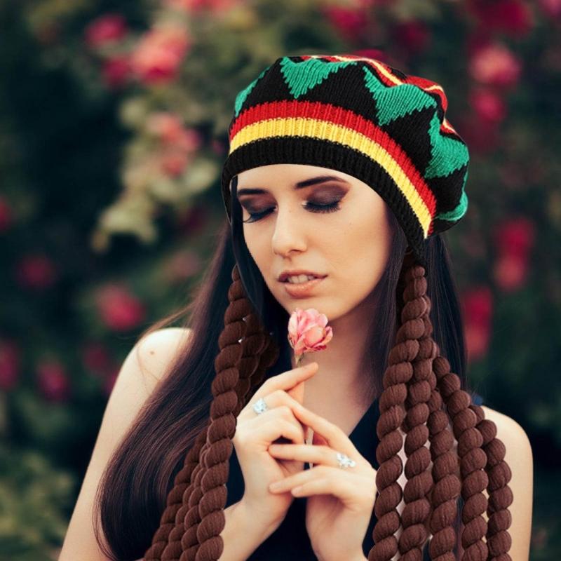 Funny Knitted Dreadlocks Wig Bob Hat for Women Men Braided Wig Hat Handcrochet Beanies Hat Pullover Hat Headwear