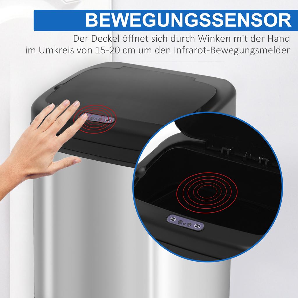 Sensor Trash Can 20L Stainless Steel Automatic Trash Can with Motion Sensor, Inner Bucket 33 X 25 X 42.5 Cm Silver+Black