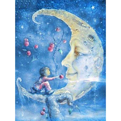 Pittura con Diamanti 5D Fai da Te Ragazza dei Cartoni Animati e Luna Ricamo Punto Croce Decorazione per la Casa Fatto a Mano