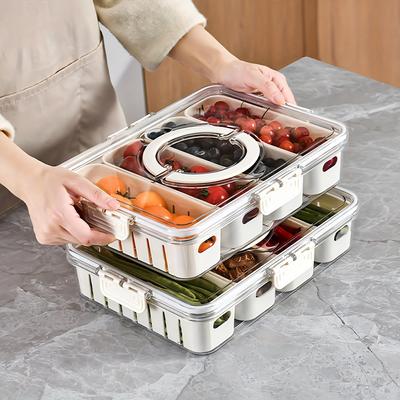 Modern Plastic Snack Tray with Lid and Handles - Portable 2/4 Compartment Food Storage Box with Window Lid for Travel