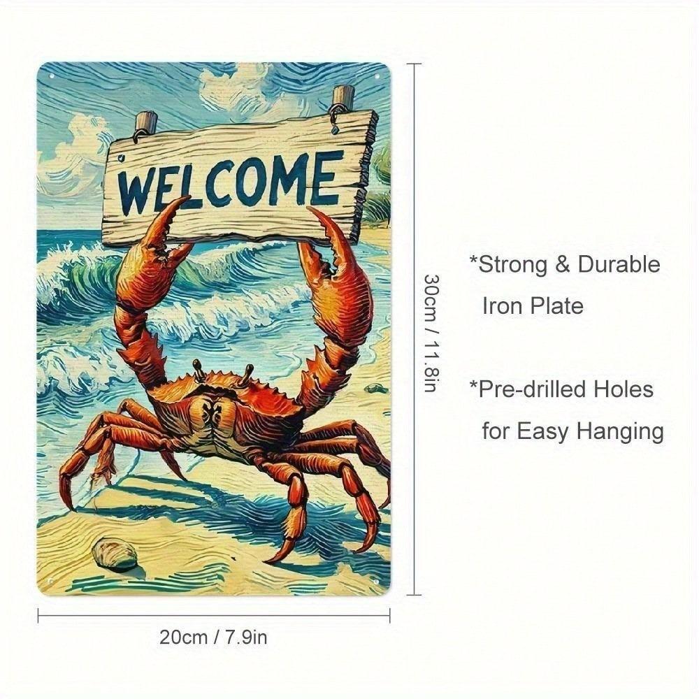 Funny Crab Tin Sign 8x12 Retro Beach Metal Wall Art for Home Bar Garage