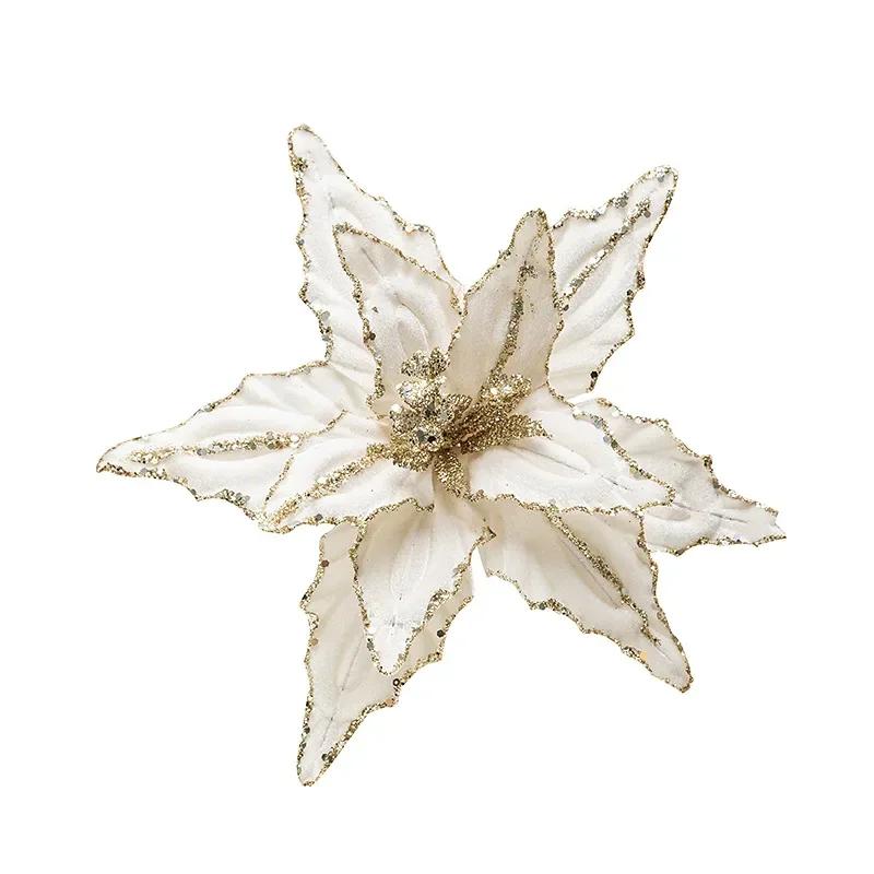 2025 Christmas High-end Flannelette Simulation Flower 28cm Golden Champagne Christmas Tree Decoration Flower Arrangement
