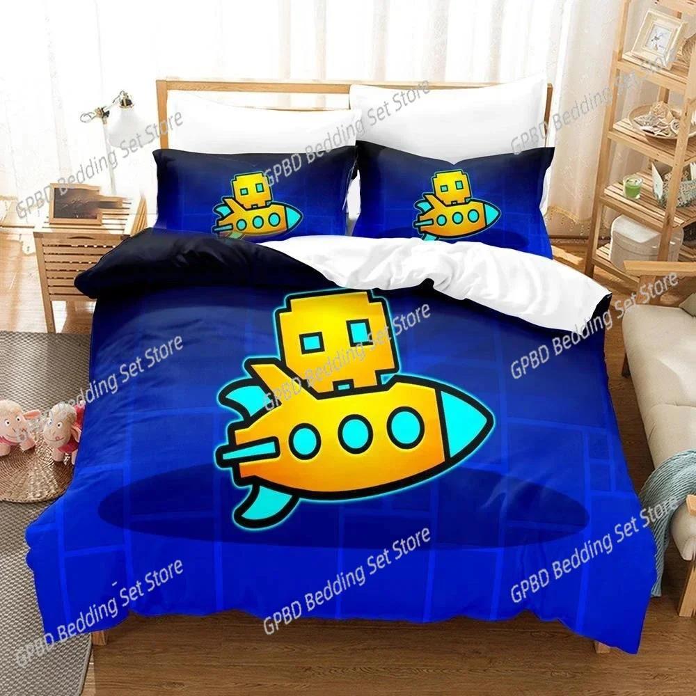 3D Game Geometry Dash Comfortable Duvet Quilt Cover Pillowcase Bedding Set Children Bedroom Decoration Home Textile