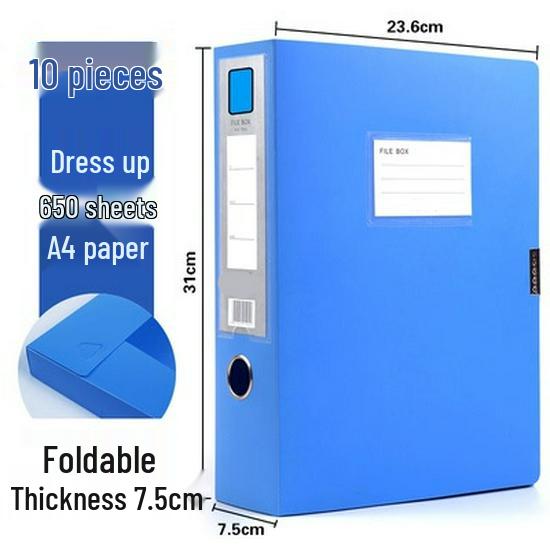 Set of 10 Foldable Plastic A4 Archive Boxes for Documents - Sizes 2cm, 3.5cm, 5.5cm, 7.5cm.