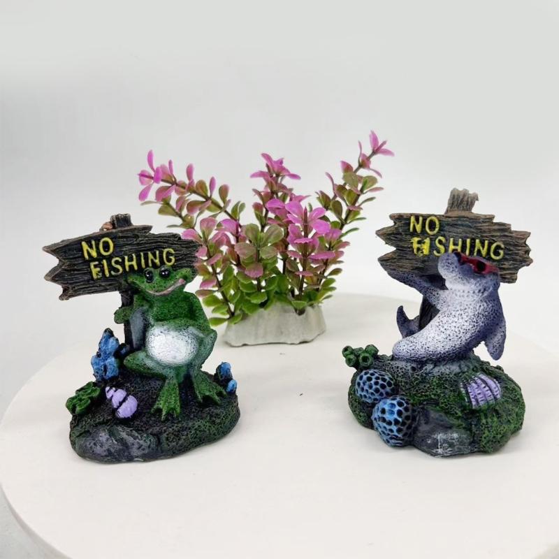 Fishtanks Decoration Resin Frogs Sign Figurine Shelter Cave Decorative Statue Fishtanks Fish Shelter Landscaping Hideouts