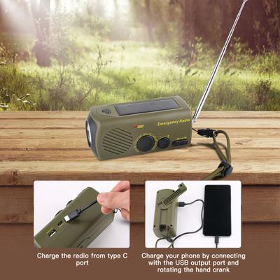 Outdoor Emergency Radio Portable Solar Charging Hand Crank USB Rechargeable Radio with Flashlight