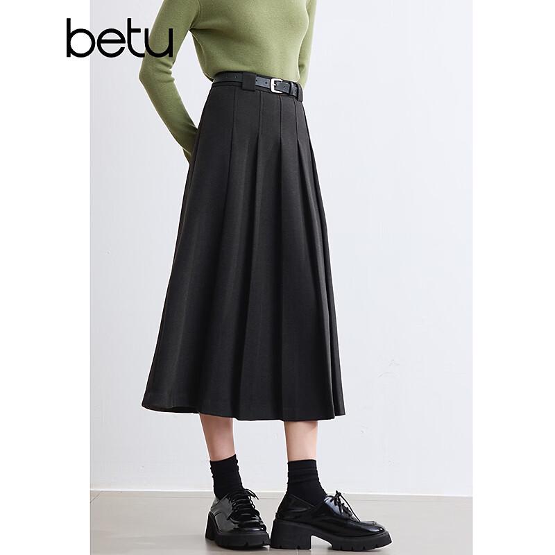 Betu Women's Winter A-Line Pleated Skirt with Belt