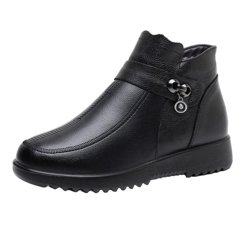 Winter mother cotton shoes velvet thickened leather shoes women's comfortable warm boots soft leather waterproof soft sole leather boots women's fa