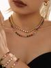 Mili Ins 18K Gold PVD-Plated Stainless Steel Set: Handmade Claw-Set 5mm Colored Zircon Bracelet & Necklace, Super Shiny.