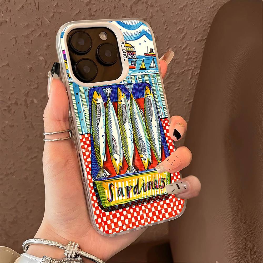 Sardines Fish Art Color Phone Case For IPhone 17 16 15 14 13 12 11 Pro Max Plus Pro Shell