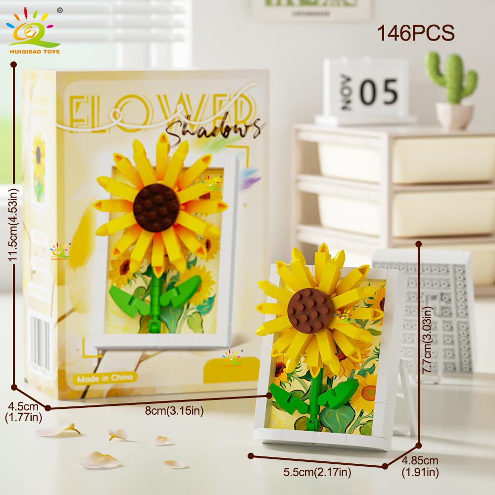 

MOC Flower Po Frame Model Micro Building Block Sunflower Rose Mini Diamond Brick Toy for Children Desk Decor.