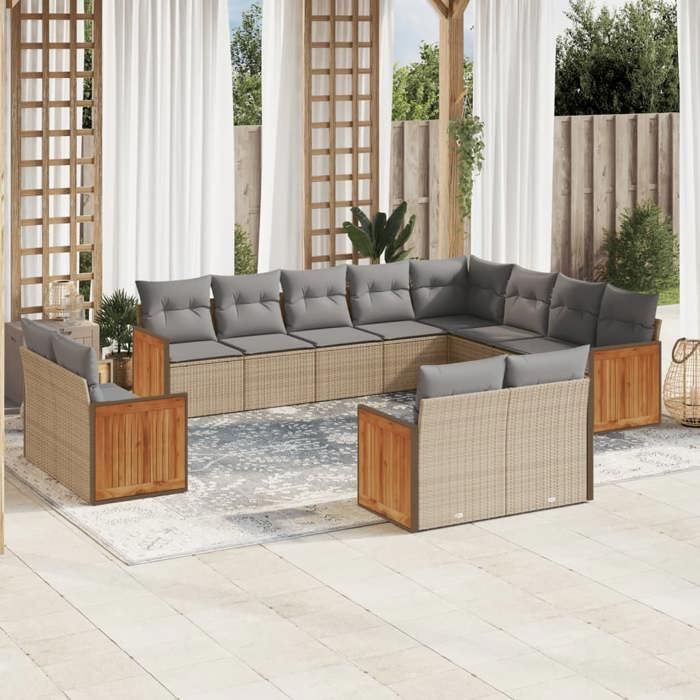 VidaXL Garden Lounge Set with Cushions 12 Pcs, Patio Sofas, Patio Furniture Set, Outdoor Furniture, Beige 3228194
