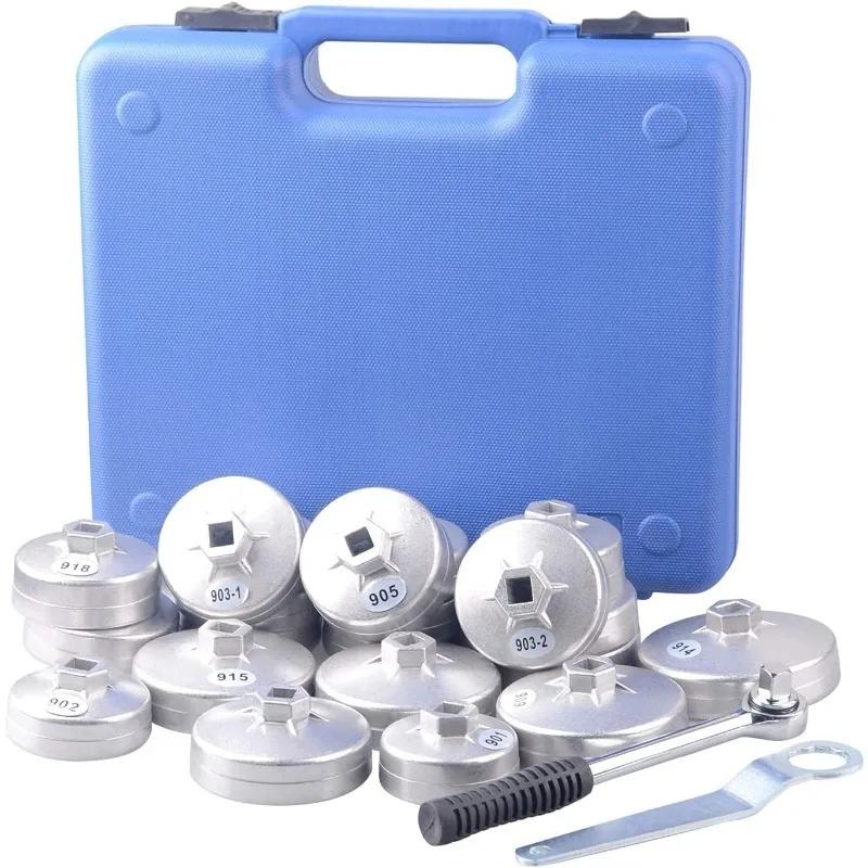 23pcs Aluminum Alloy Cup Type Oil Filter Wrench Aluminum Alloy Cap Socket Wrench Socket Removal Tool Set with A Storage Case