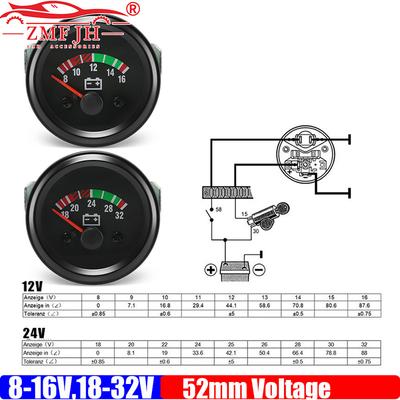 ZMFJH DC12V/24V VDO 2"52mm Voltmeter Diesel Generator Set Accessories Pointer Voltage Meter 8-16V 16-32V Optional VOLTS