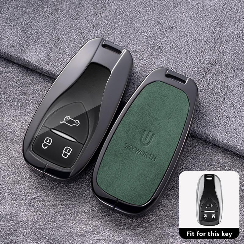 Porte-clés de voiture en alliage de zinc et cuir pour SKYWORTH SKYWELL ET5 EV6 HT-i Coque de protection à distance Porte-clés Accessoires