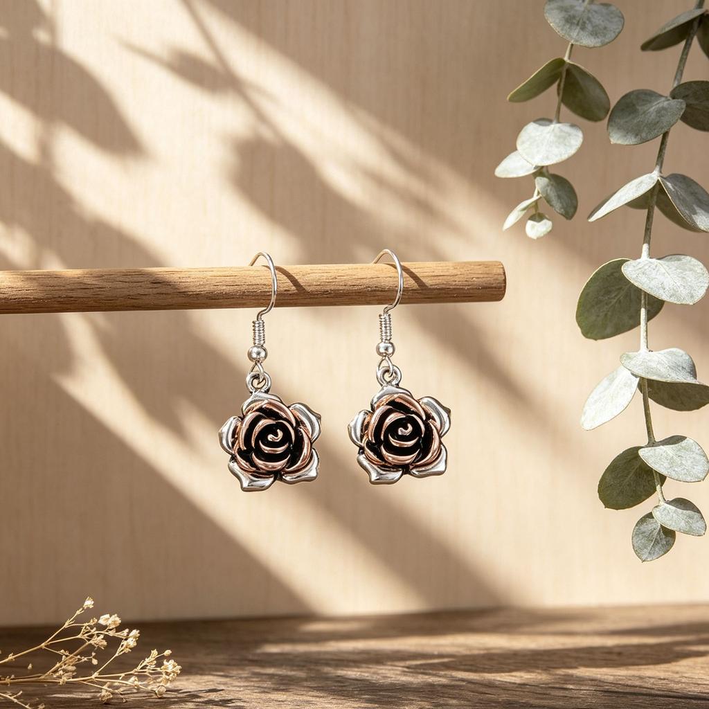 Retro three-dimensional rose shape environmentally friendly alloy earrings, daily versatile niche temperament versatile earrings