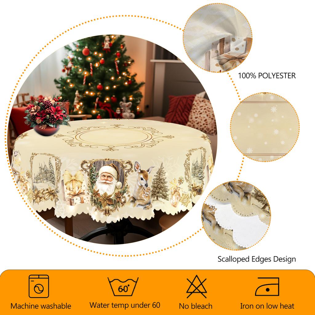 1 Piece Of Merry Christmas Themed Printed Tablecloth, Vintage Country Farmhouse Style, Santa Claus, Reindeer, Christmas Tree Pattern Design, Suitable