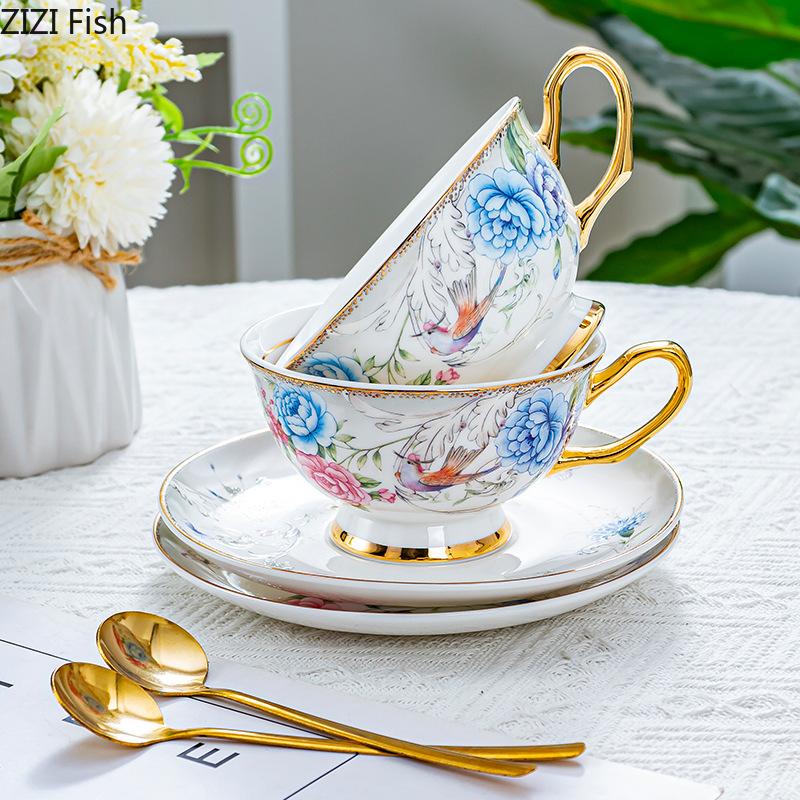 BRPeony Kwiat Ceramiczny Kubek Spodek Retro Popołudniowa Herbata Filiżanka do Kawy Zestawy Spodków Zestaw Kubków dla Pary Domowe Kreatywne Naczynia do Picia Kubki Domowy PrezentEY