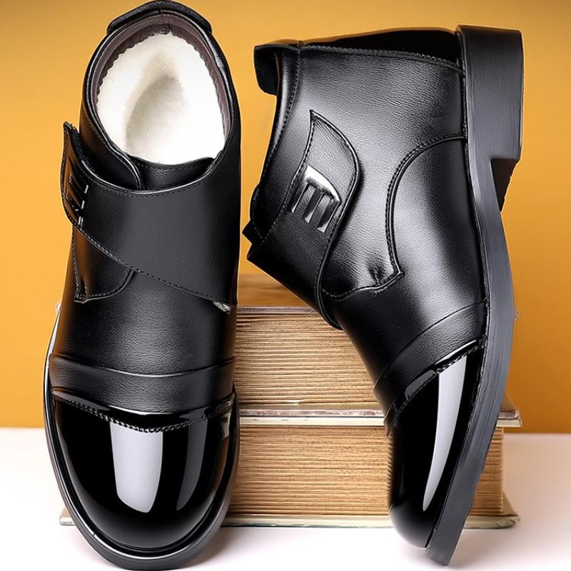 Winter Leer Warme Heren Enkellaarsjes Mode Merk Koeienleer Mannelijk Chelsea Schoenen 2025 Heren Zwarte Sneeuwlaarzen Botas Moto Hombre