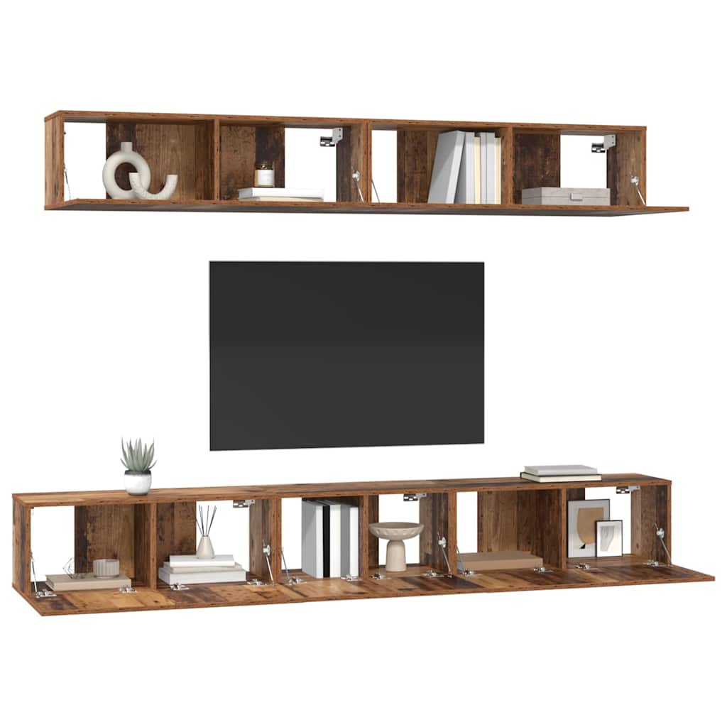 Wall Mounted TV Cabinet Set 5 pcs Reclaimed Wood Effect Particleboard