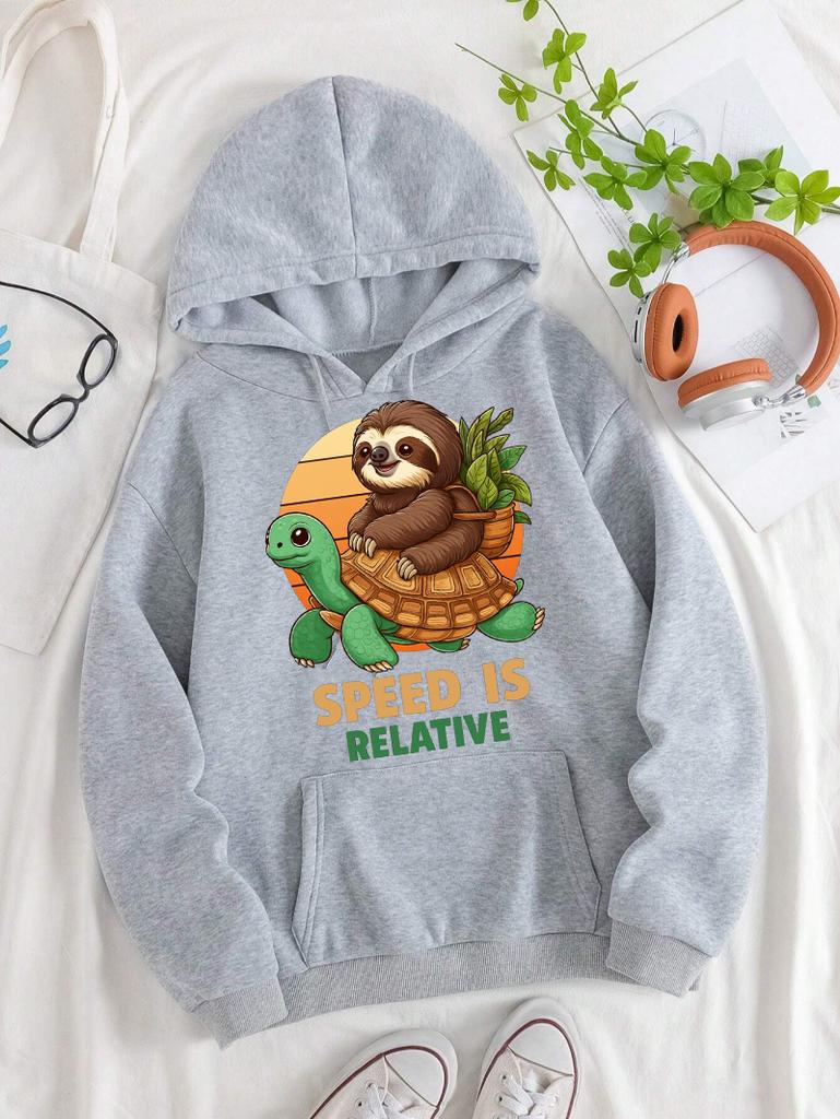 Speed Is Relative Turtle Sloth Prints Women Hoody Soft Fleece Hoodies Hip Hop Street Clothes Casual Multicolor Y2K Sportswear