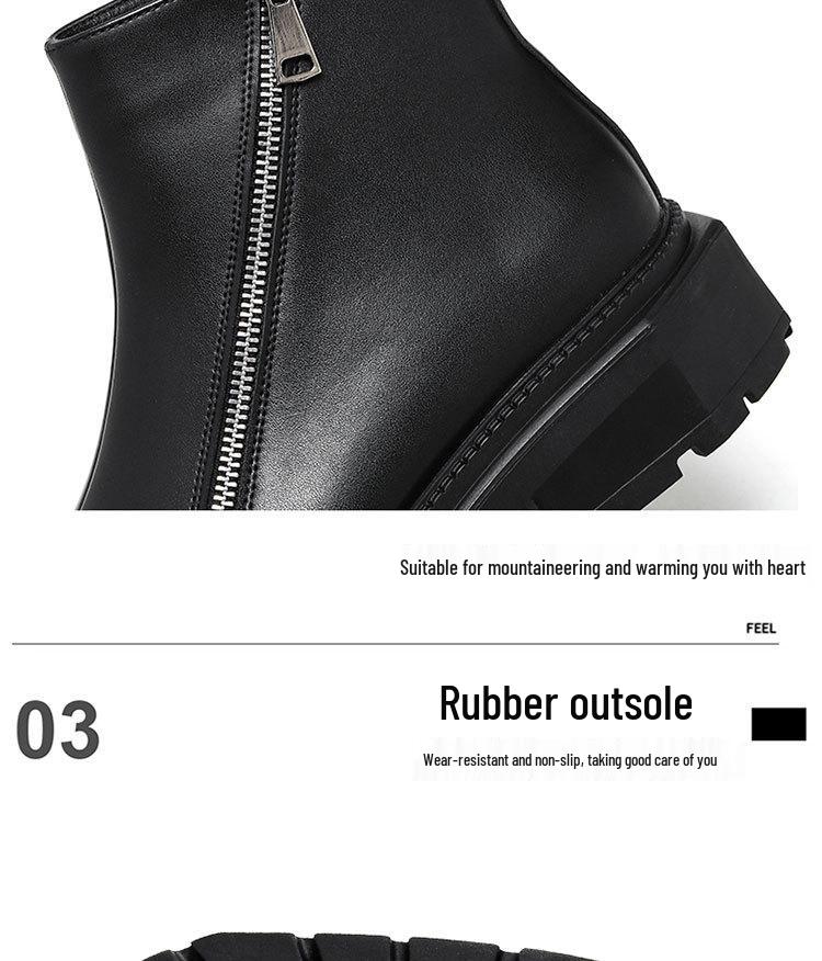 2025 Autumn Men's Mid-Heel Square Toe Martin Boots with Side Zipper