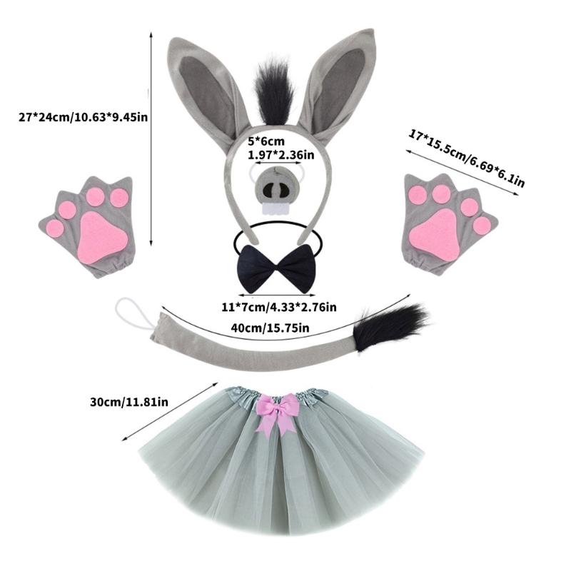 Donkey Tail Costume with Donkey Tail Headband Nose Glove Skirt Bowtie Halloween Donkey Costume for Kid Halloween Cosplay