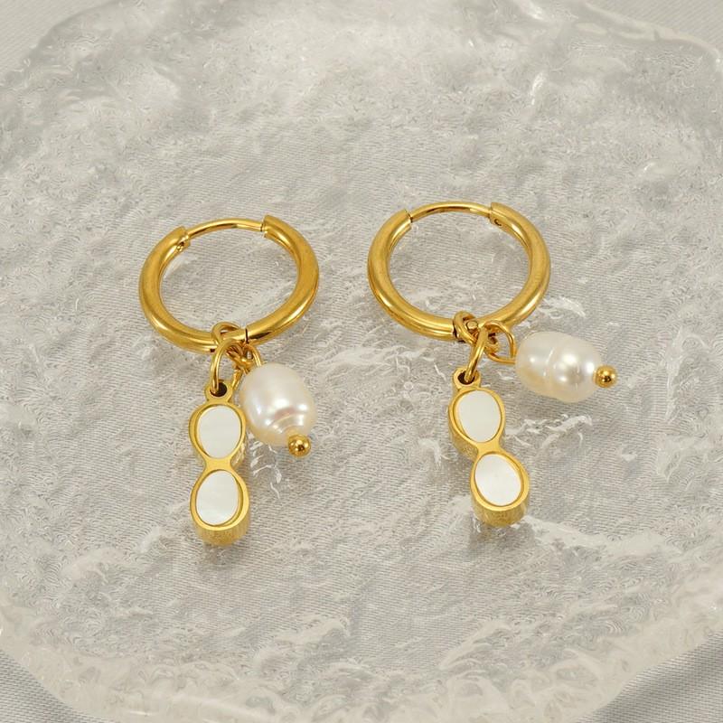 Personalized Stainless Steel Shell Pearl Earrings Stud Earrings Retro Versatile Titanium Steel Earrings Women