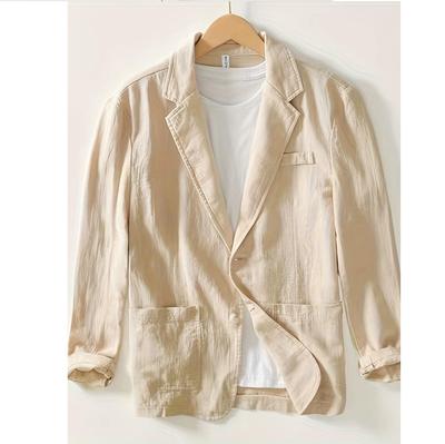 Abito Casual da Uomo Giacca Monostrato Tinta Unita Cotone Lino Casual Moda Top da Uomo