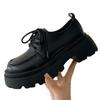 Thick-soled small leather shoes women's spring and autumn new versatile lace-up black single shoes glossy