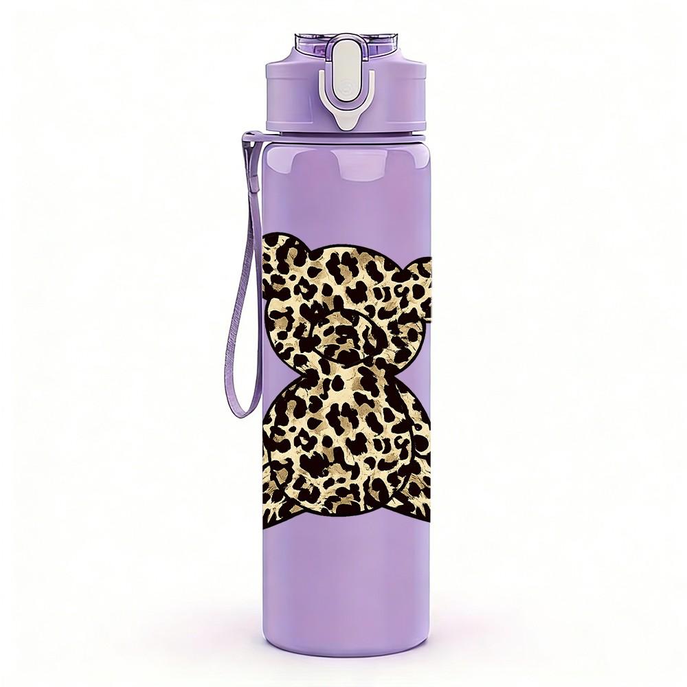 1PC Brown Leopard Fur Pattern Print 750ml Color Plastic Sports Water Bottle Leakproof Flip Straw Lid Suitable for Sports Office Home Use