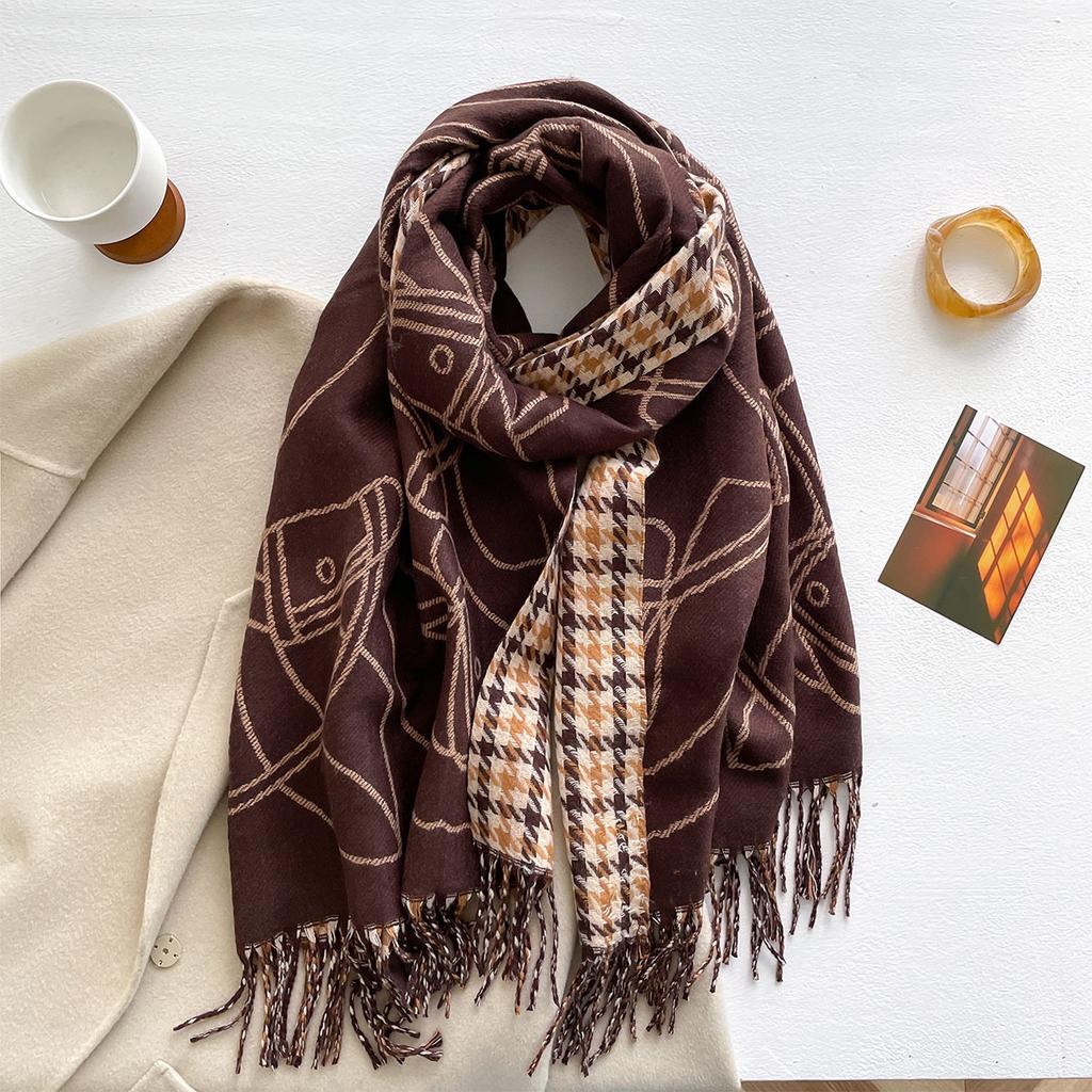 Autumn and winter thickened imitation cashmere double-sided jacquard scarf women's long tassel design multi-functional warm scarf shawl