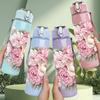 1PC Light Pink Peony Flower Print 750ml Color Plastic Sports Water Bottle Leakproof Flip Straw Lid Suitable for Sports Office Home Use