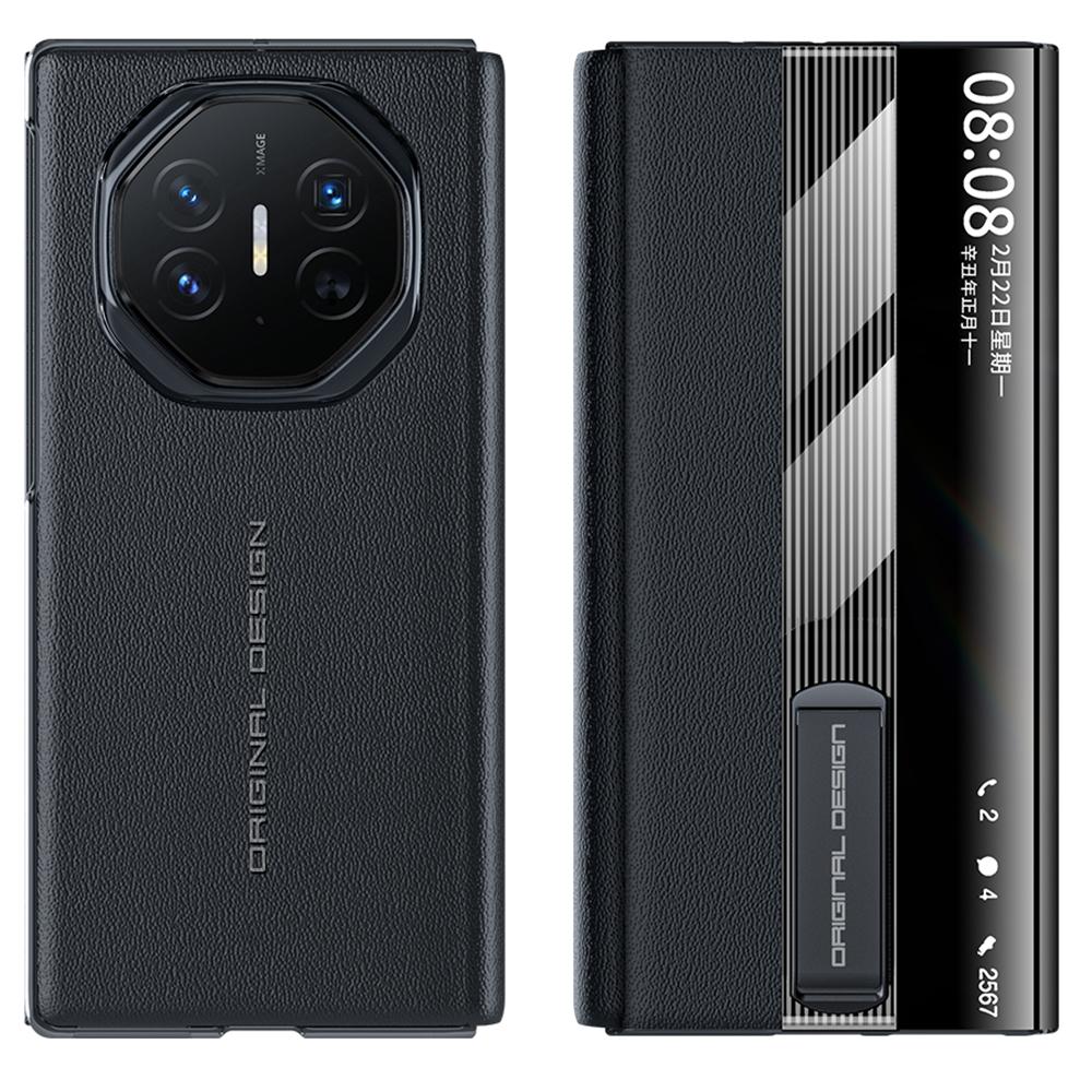 

Для Huawei Mate XT Ultimate Чехол Подставка Смотровое окно Натуральная коровья кожа+ПК Чехол для телефона Black