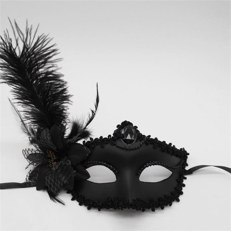 Party Masks Venice Adult Masquerade Princess Mask Female Half Face Sexy Side Flower Ostrich Fluff Masks Festival Event Supplies