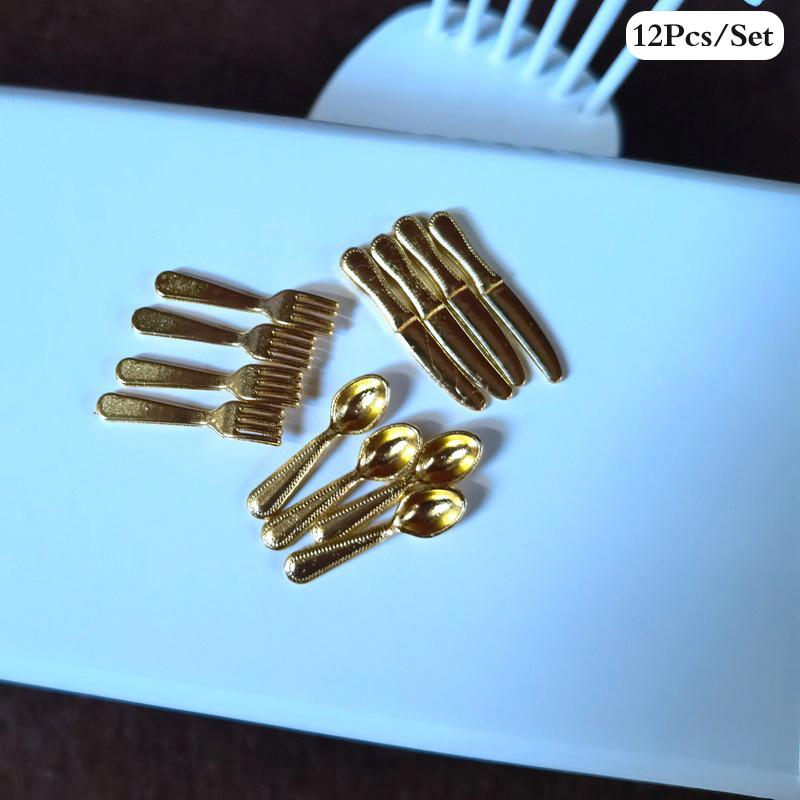 1Set Dollhouse mini tableware accessories knife fork spoon tableware ornaments