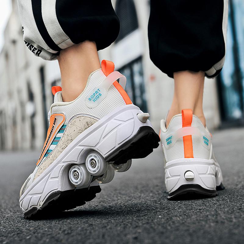 New Double-Row Four-Wheel Roller Skating Shoes Dual-Use Roller Shoes Men Women Sneakers Sport Dog walking training running shoes