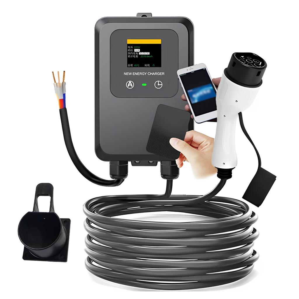 NOWY EV Wallbox 5M 7KW 32A Stacja Ładowania Samochód Dom EV Wallbox Samochód Elektryczny EV Wallbox Z 5M Kablem Ładowanie kartą/Ładuj teraz