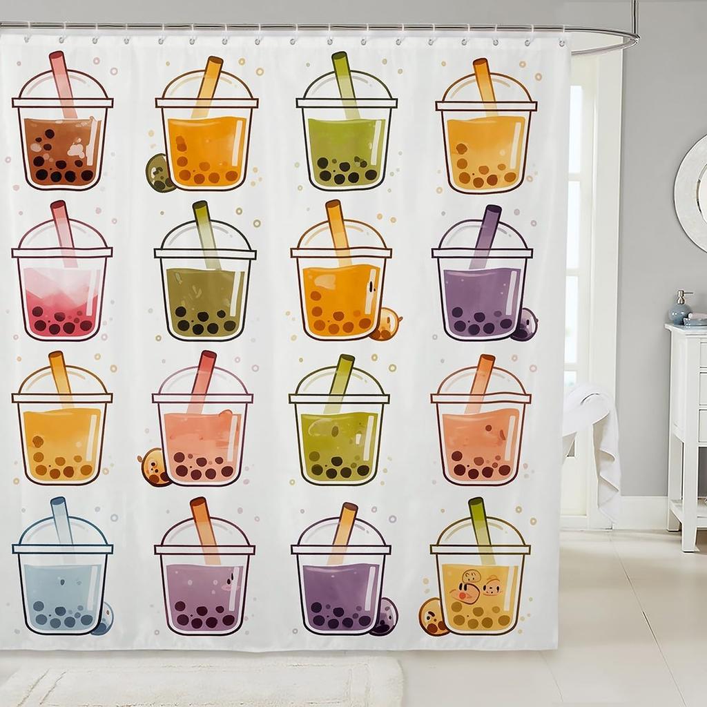 Ramen Noodle Shower Curtain Set Bathroom Decor for Kids Girls Boys,Japanese Style Bathroom Set Funny Food Fabric Shower Curtain