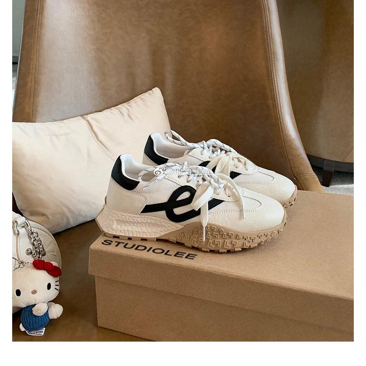 

Cowhide grape mother 6cm inner height increase shoes versatile contrasting color lace-up platform casual sports training shoes women s board shoes 34