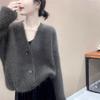 Autumn Winter Lazy Style Thickened Long-sleeve Knitted Cardigan for Women Elegant Slim Casual V-neck Outerwear Sweater