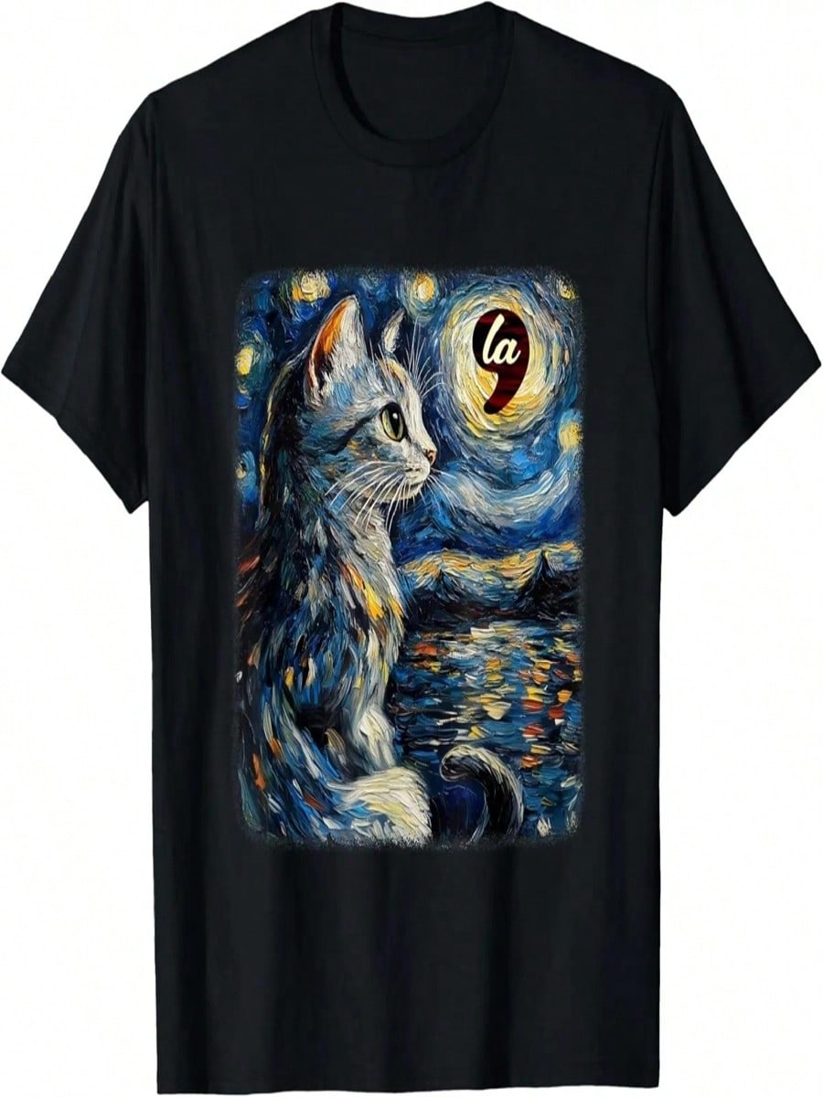 Halloween Starry Night Black Cat Comma La Walz T-Shirt S разноцветный